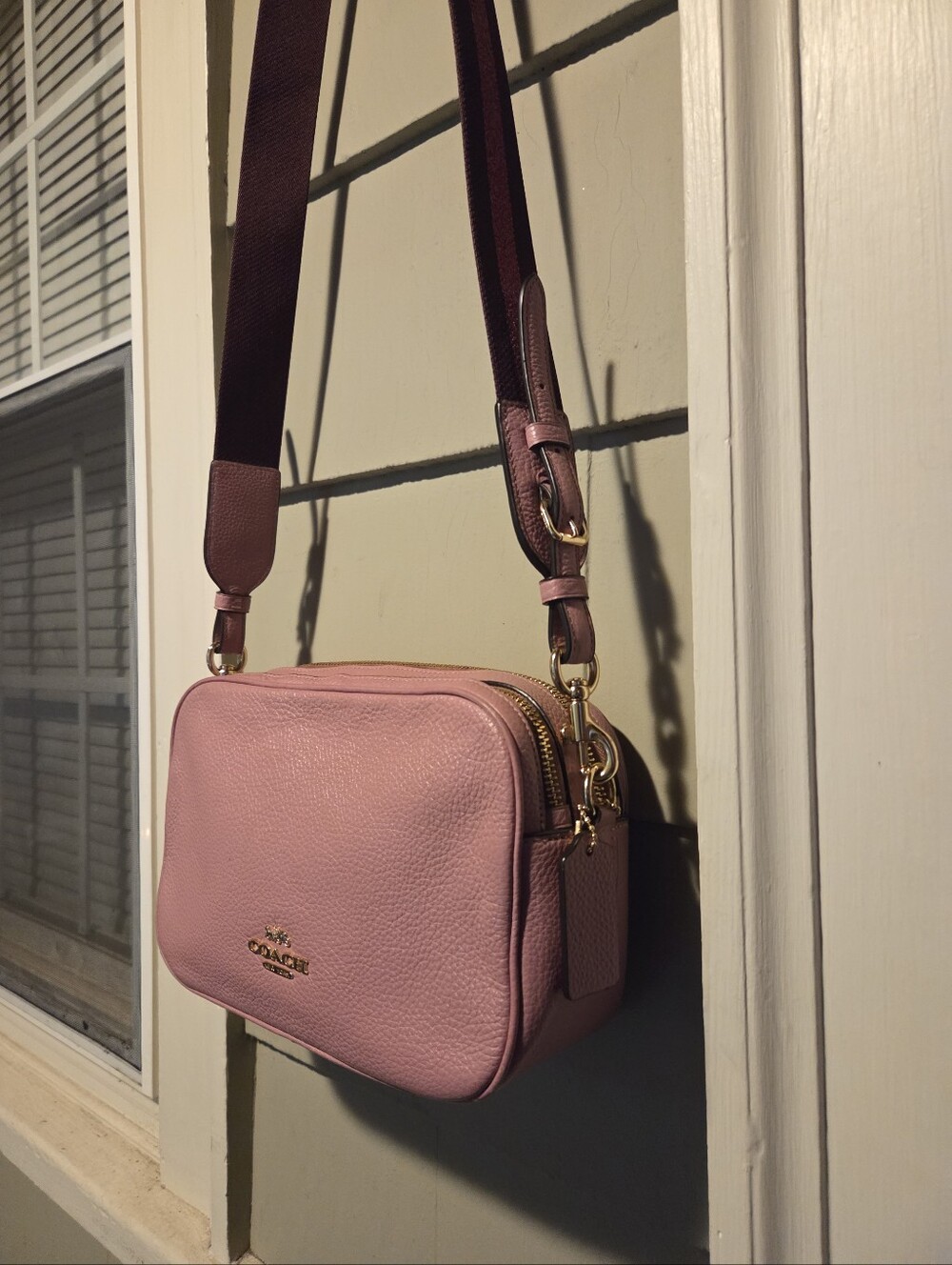 Coach Jes C5805 Pink Gold Pebbled Leather Camera Crossbody Bag Reversible Strap - Picture 16 of 16